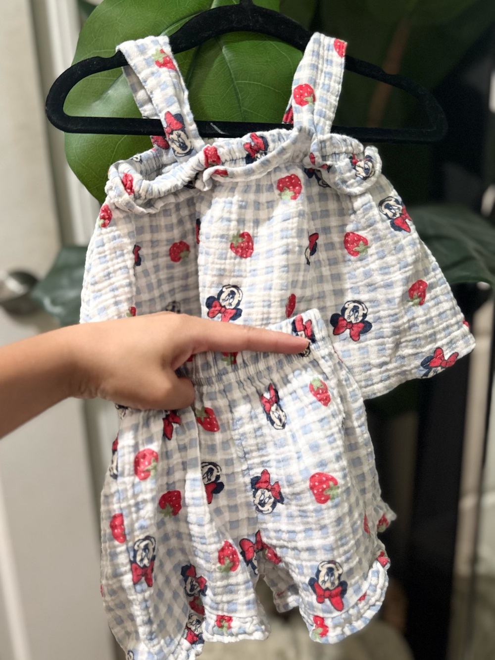 Girls Gingham Strawberry & Minnie Mouse Print Tank and Shorts Set